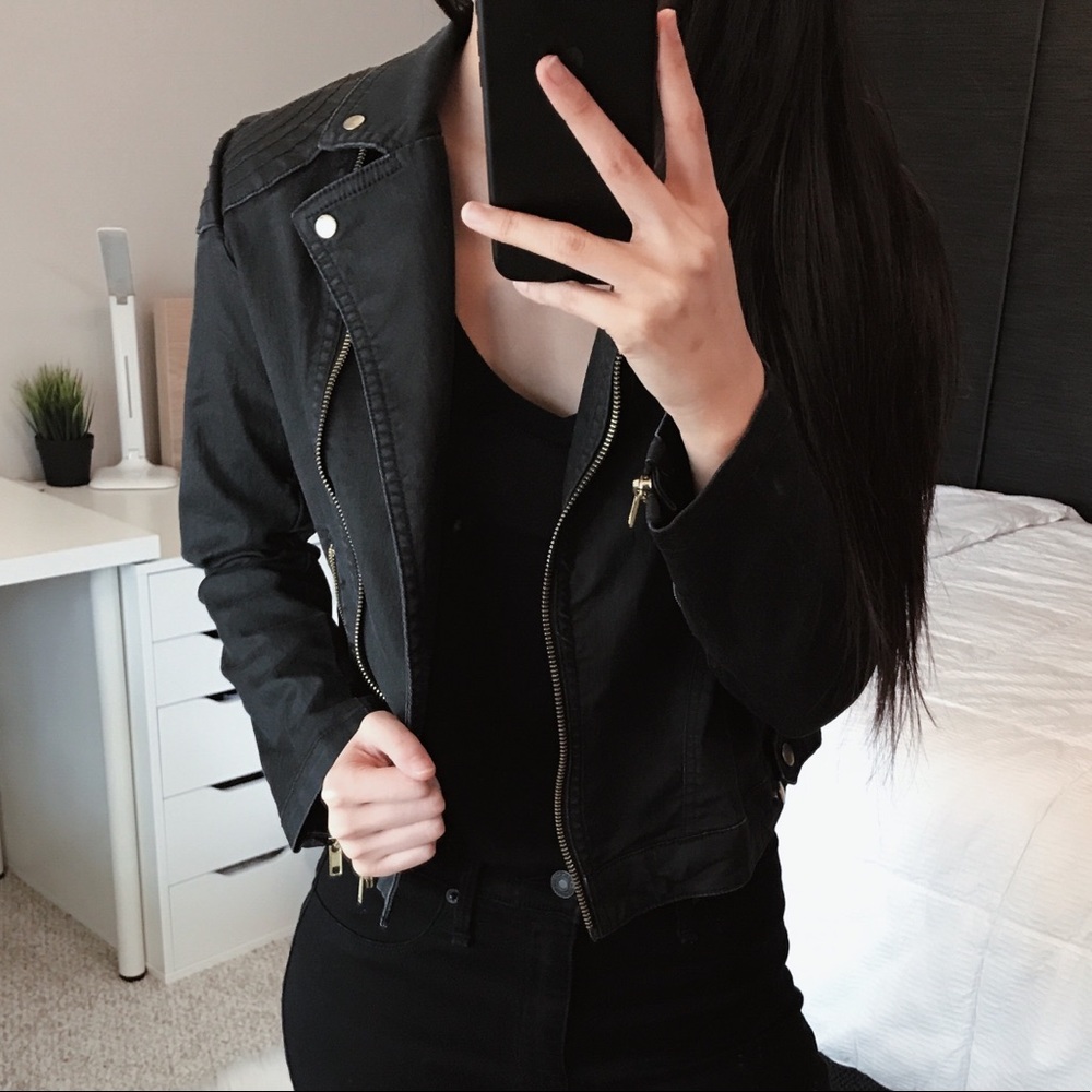 •UO Black Denim Moto Utility Jacket• - Picture 4 of 6